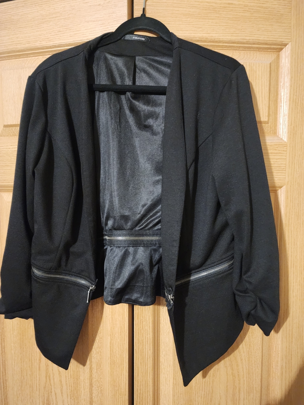 Maurices Black Open-Front Blazer with Zipper Accents